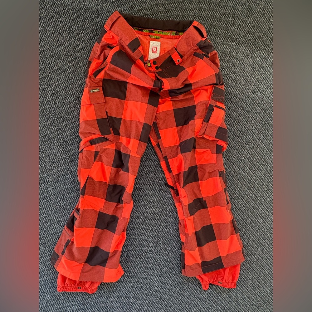 Burton Men Red and Bright Orange Plaid snowboarding pants